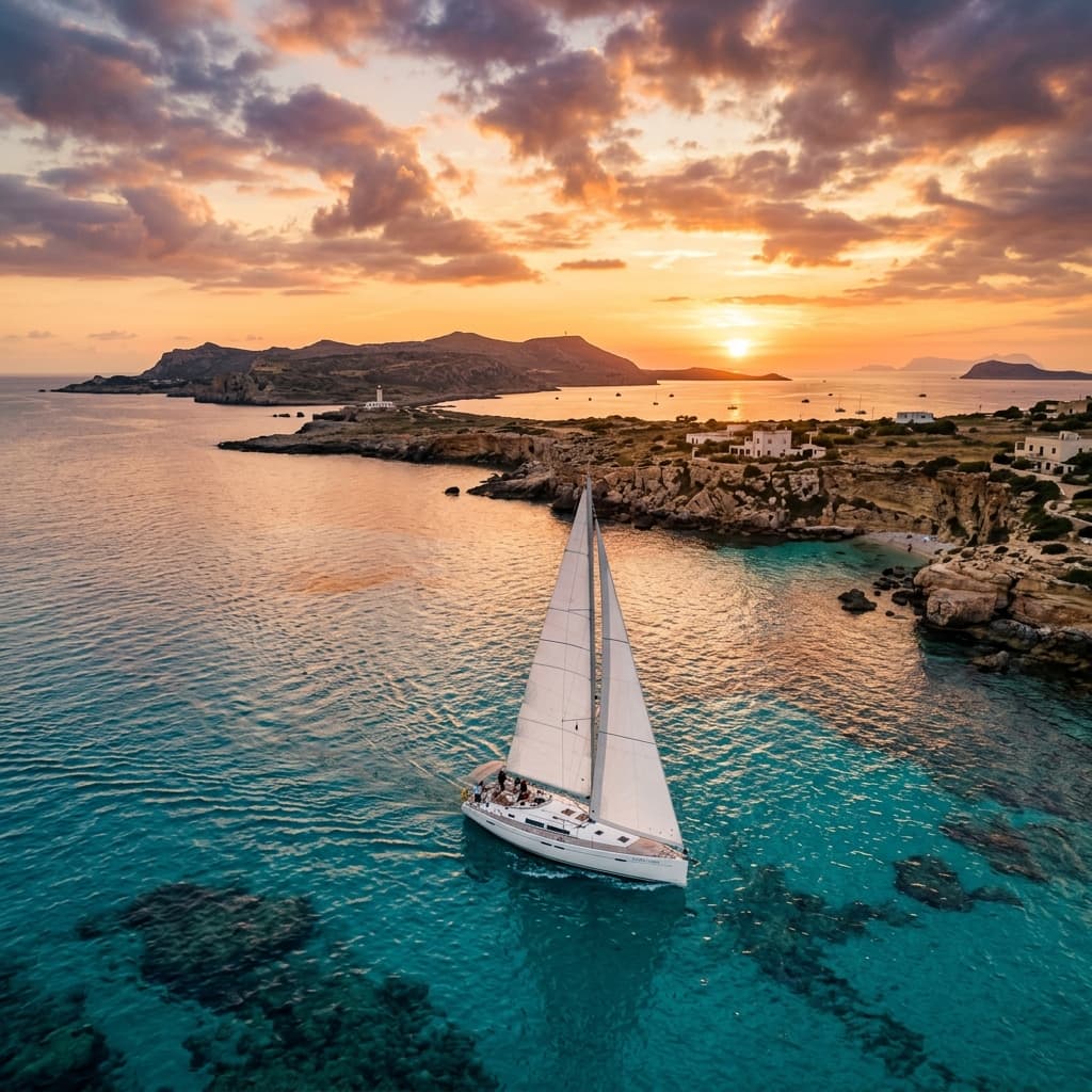 Sailboat at golden hour in Favignana